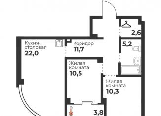 2-комнатная квартира на продажу, 62.3 м2, Челябинская область, площадь Революции