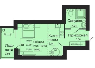 1-комнатная квартира на продажу, 25.9 м2, Батайск