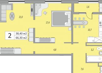 Продажа двухкомнатной квартиры, 66.3 м2, Оренбург, жилой комплекс Осенний Лист, 6, Промышленный район