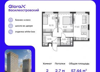 Продам двухкомнатную квартиру, 57.4 м2, Санкт-Петербург, метро Приморская