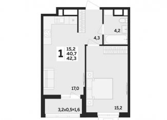 Продается однокомнатная квартира, 42.3 м2, аул Новая Адыгея