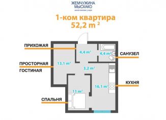 Продаю однокомнатную квартиру, 52.5 м2, Краснодарский край, Шоссейная улица, 27