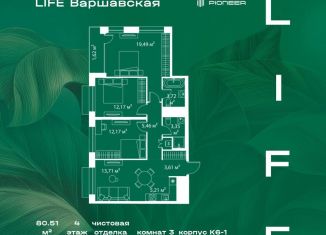 Продажа трехкомнатной квартиры, 80.5 м2, Москва, ЖК Лайф Варшавская