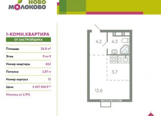 Квартира на продажу студия, 26.8 м2, село Молоково, жилой комплекс Ново-Молоково, 13