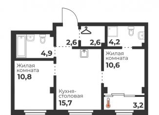 Двухкомнатная квартира на продажу, 51.4 м2, Челябинск