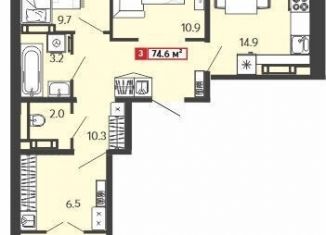 3-комнатная квартира на продажу, 74.6 м2, село Засечное, Алая улица, с74