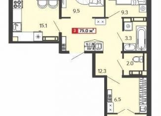 Продам 3-комнатную квартиру, 75 м2, Пензенская область, Алая улица, с74