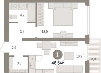 Продажа однокомнатной квартиры, 46.6 м2, Тюмень, Центральный округ
