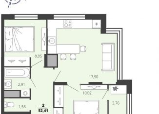 Продам 2-комнатную квартиру, 52.4 м2, Рязанская область