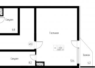 1-комнатная квартира на продажу, 65.8 м2, Калининградская область