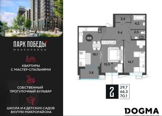 Двухкомнатная квартира на продажу, 70.1 м2, Краснодар