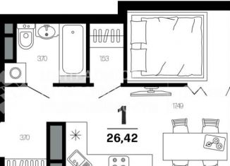 Продается однокомнатная квартира, 26.4 м2, Рязань