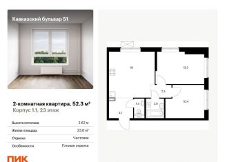 2-комнатная квартира на продажу, 52.3 м2, Москва, метро Южная, Кавказский бульвар, 51к2