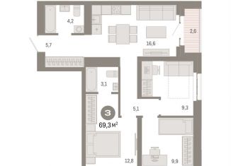 Продам трехкомнатную квартиру, 69.3 м2, Москва, станция Бульвар Рокоссовского