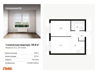 Продаю 1-комнатную квартиру, 35.9 м2, Москва, район Отрадное