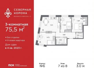 Продается 3-ком. квартира, 75.5 м2, Санкт-Петербург, набережная реки Карповки, 31к1