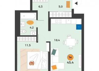 Продается однокомнатная квартира, 45.4 м2, Тюмень, улица Надежды Шалагиной, 4, Восточный округ