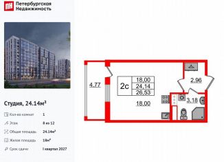 Продаю квартиру студию, 24.1 м2, Санкт-Петербург, метро Парнас