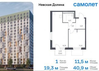 Однокомнатная квартира на продажу, 40.9 м2, деревня Новосаратовка, жилой комплекс Невская Долина, 1.1