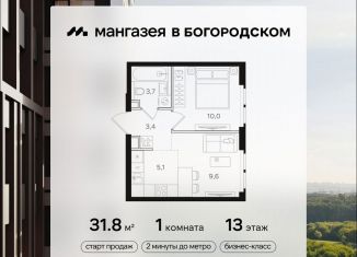 Продам однокомнатную квартиру, 31.8 м2, Москва, станция Бульвар Рокоссовского, Открытое шоссе, вл9