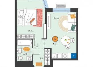 Продается 1-ком. квартира, 41.1 м2, Тюмень, улица Надежды Шалагиной, 4