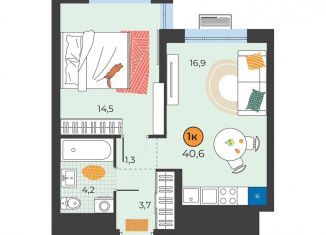 Продам 1-ком. квартиру, 40.6 м2, Тюмень, улица Надежды Шалагиной, 4, Восточный округ