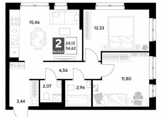 Продается двухкомнатная квартира, 54.6 м2, Калуга