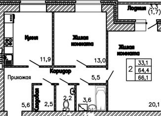2-комнатная квартира на продажу, 66.1 м2, Воронеж