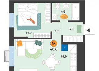 Продается 1-ком. квартира, 40.6 м2, Тюмень, улица Надежды Шалагиной, 4, Восточный округ