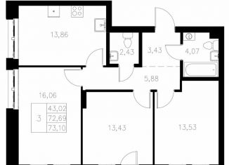 Продам 3-ком. квартиру, 73.1 м2, Казань, Адмиралтейская улица, 2, Кировский район