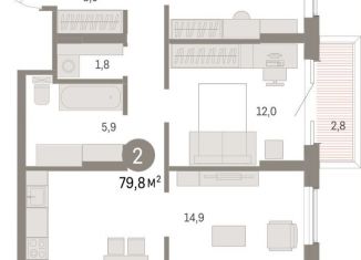 Продается 2-ком. квартира, 79.8 м2, Курган