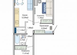 Продажа 2-ком. квартиры, 54.8 м2, Челябинская область, улица Сергея Буландо, 8