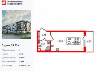 Продается квартира студия, 24.8 м2, Санкт-Петербург, Московский район