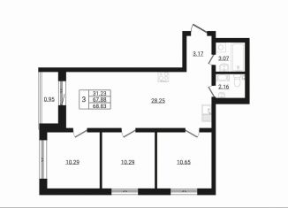 Продам 3-ком. квартиру, 68.8 м2, деревня Разбегаево