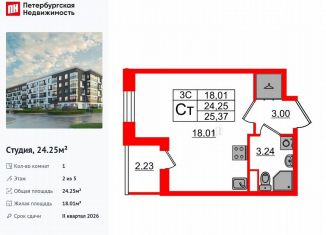 Продам квартиру студию, 24.3 м2, Санкт-Петербург, метро Звёздная