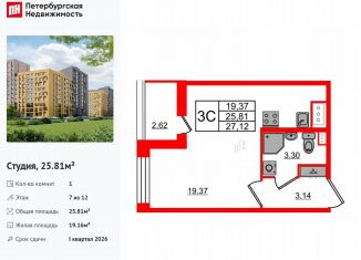 Продам квартиру студию, 25.8 м2, Санкт-Петербург, метро Озерки