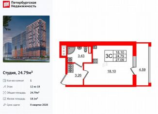 Продается квартира студия, 24.8 м2, Ленинградская область