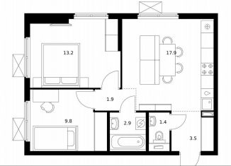 Продам 2-ком. квартиру, 50.6 м2, Щербинка, улица Мостотреста