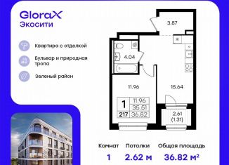 Продается однокомнатная квартира, 36.8 м2, Казань