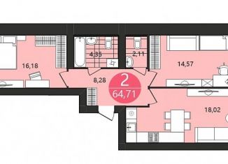 Продажа двухкомнатной квартиры, 64.7 м2, Ярославль, 1-я Приволжская улица, 6А, ЖК Московский Квартал