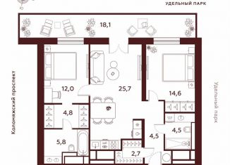 Продаю 2-комнатную квартиру, 92.7 м2, Санкт-Петербург, муниципальный округ Комендантский Аэродром