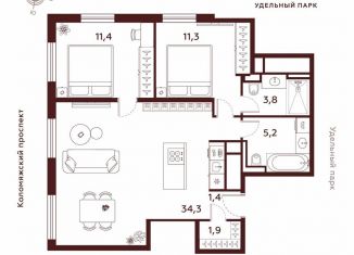 Продается 2-комнатная квартира, 69.3 м2, Санкт-Петербург, метро Пионерская