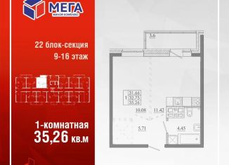 Продам 1-ком. квартиру, 35.3 м2, Брянск, улица Баумана, 22