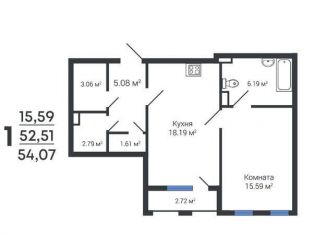 Продается 1-комнатная квартира, 54.1 м2, Воронеж, Левобережный район
