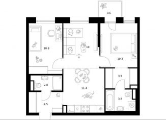 Продам 2-ком. квартиру, 58.1 м2, Москва, жилой комплекс Москворечье, 1.3