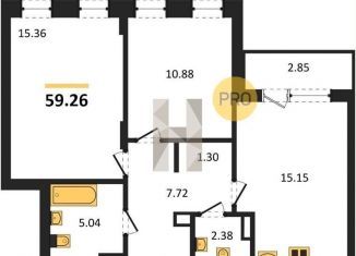 2-комнатная квартира на продажу, 59.3 м2, Воронеж, Левобережный район, Ленинградская улица, 29Б