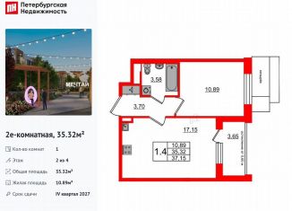 Продается 1-комнатная квартира, 35.3 м2, посёлок Шушары