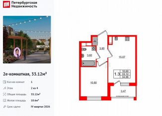 Продам 1-ком. квартиру, 33.1 м2, посёлок Шушары