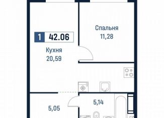 Однокомнатная квартира на продажу, 42.1 м2, Мурино