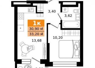 1-комнатная квартира на продажу, 33.2 м2, Екатеринбург, метро Чкаловская